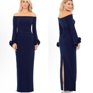 Xscape Navy Off-Shoulder Maxi Dress